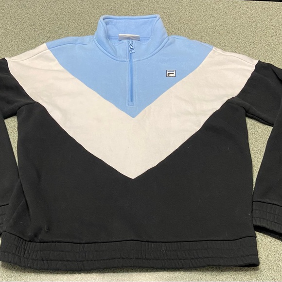 Fila Women's Black, White, and Light Blue Sweatshirt - Picture 2 of 4